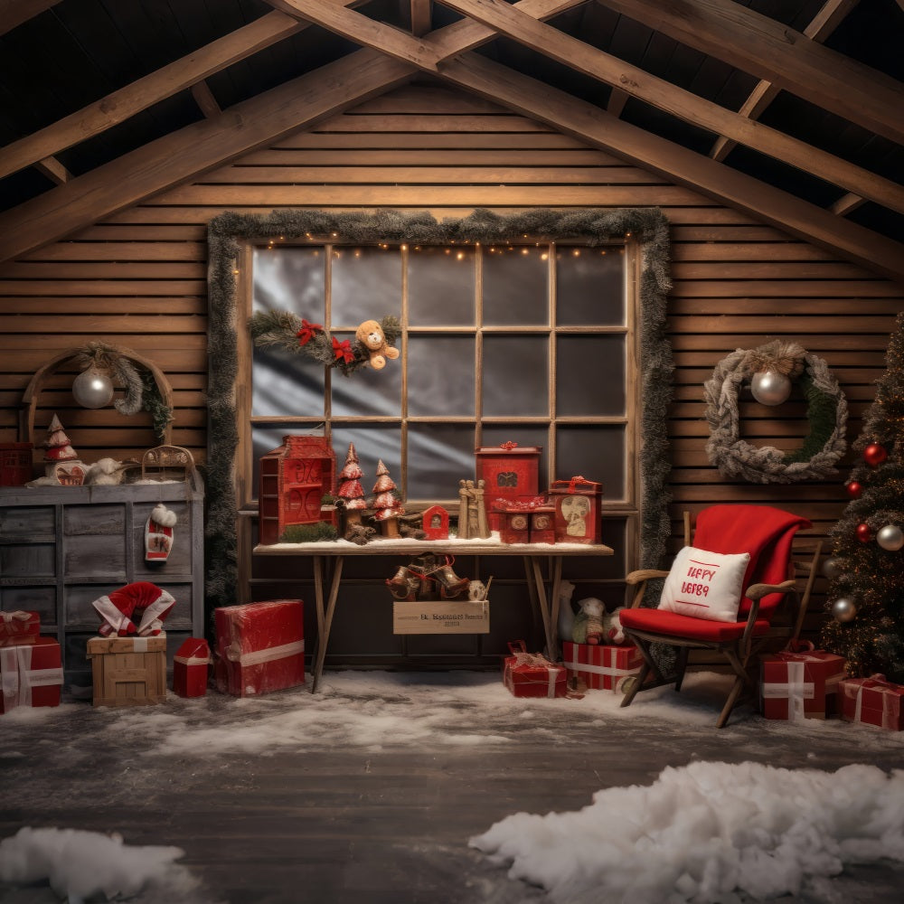 Christmas Window Backdrop Santa's Workshop Presents Backdrop BRP10-615