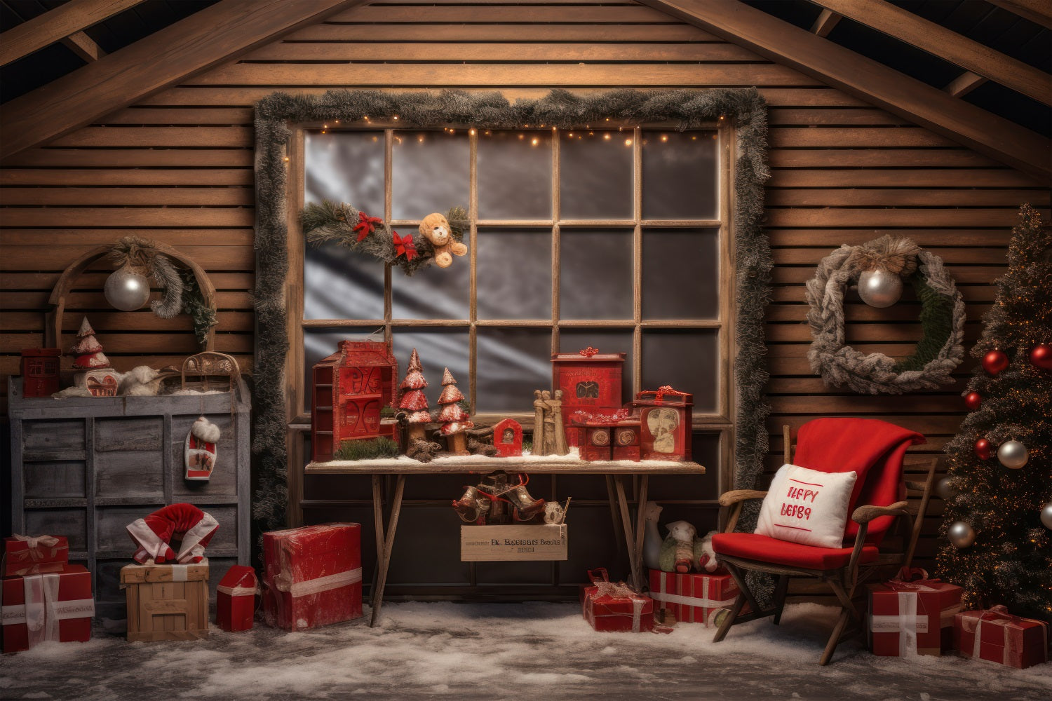 Christmas Window Backdrop Santa's Workshop Presents Backdrop BRP10-615