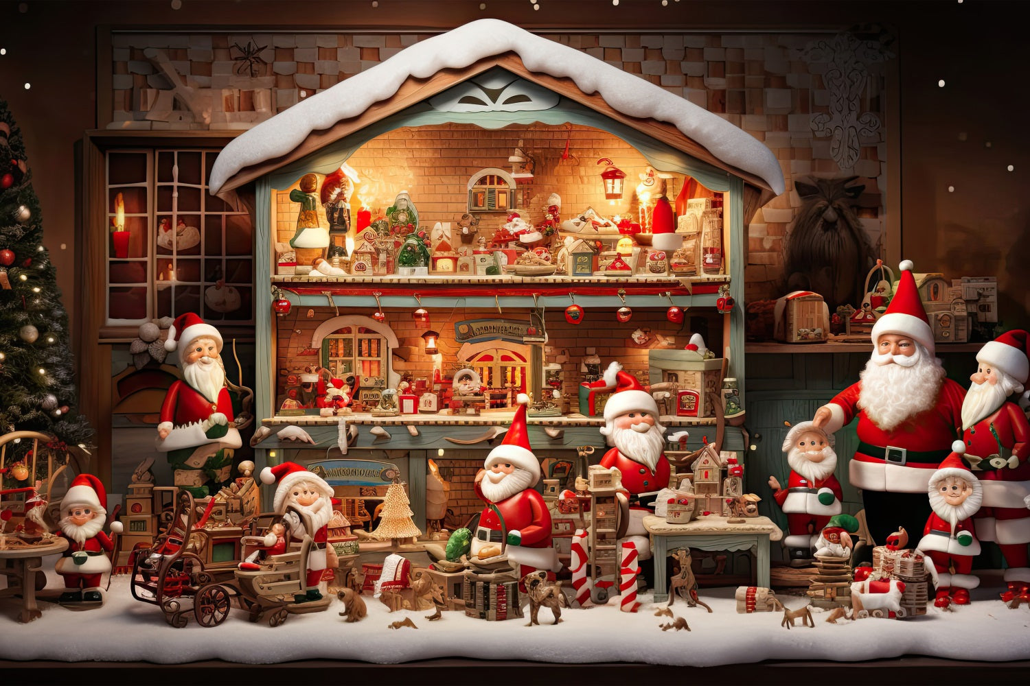 Christmas Backdrop Photography Santa's Workshop Gifts Backdrop BRP10-617