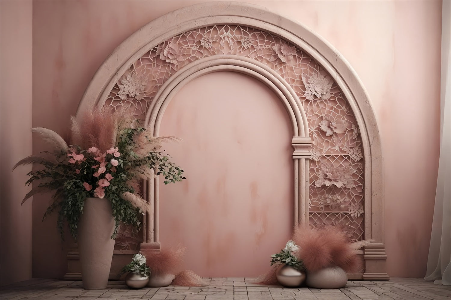 Soft Pastel Arch Floral Bouquets Boho Backdrop BRP10-62