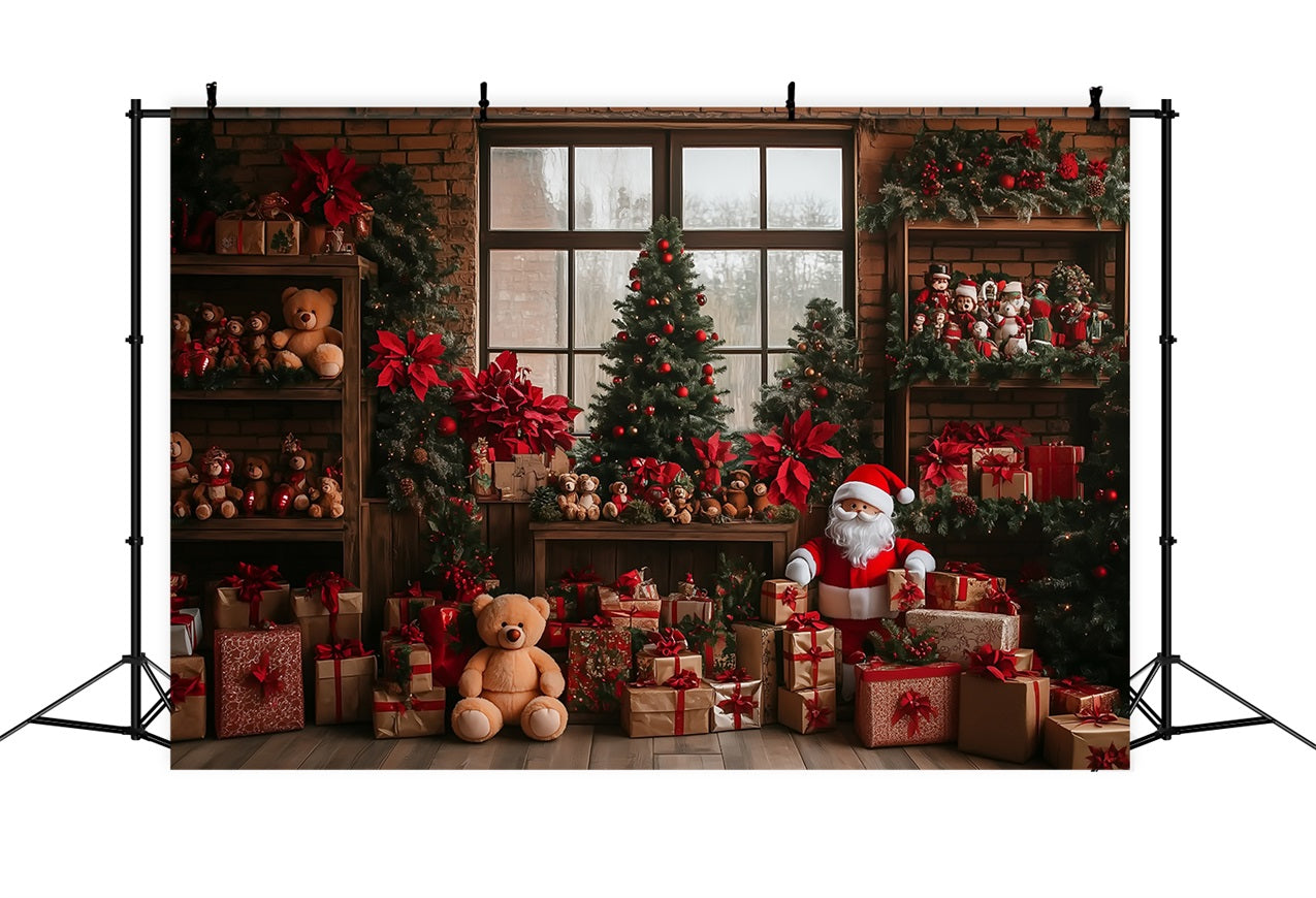 Merry Christmas Backdrop Santa's Workshop Tree Gifts Backdrop BRP10-627