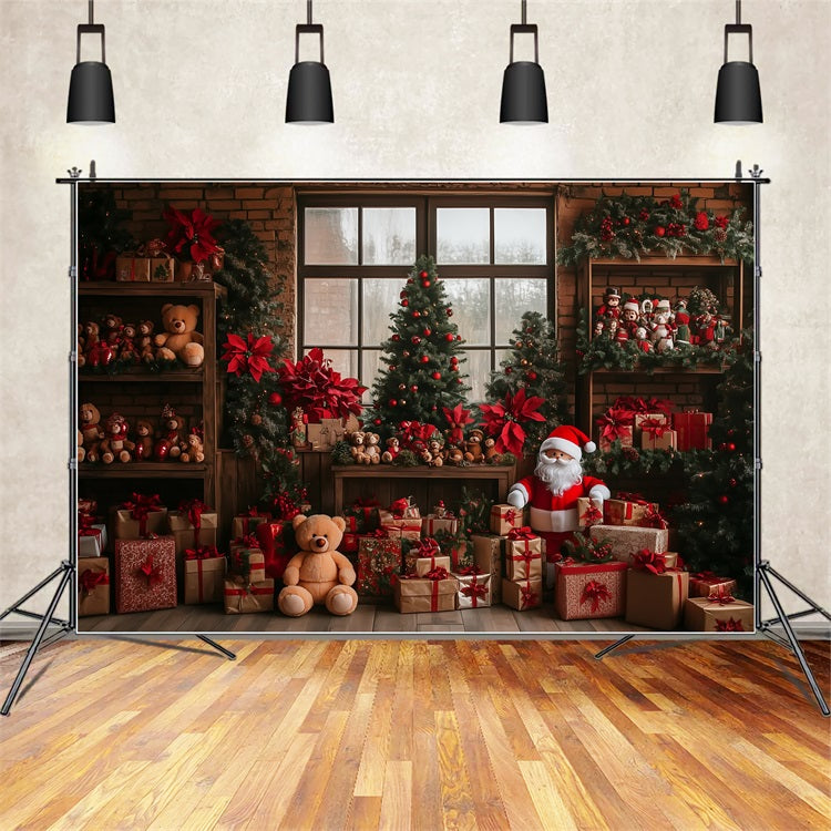 Merry Christmas Backdrop Santa's Workshop Tree Gifts Backdrop BRP10-627