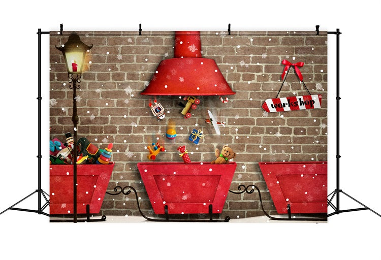 Christmas Background Backdrops Santa's Workshop Gift Distribution Backdrop BRP10-630