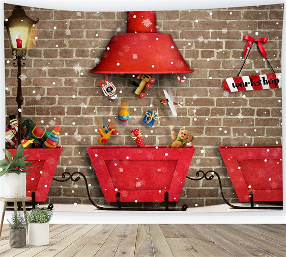 Christmas Background Backdrops Santa's Workshop Gift Distribution Backdrop BRP10-630