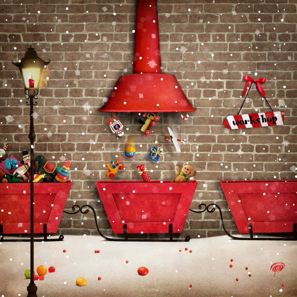 Christmas Background Backdrops Santa's Workshop Gift Distribution Backdrop BRP10-630