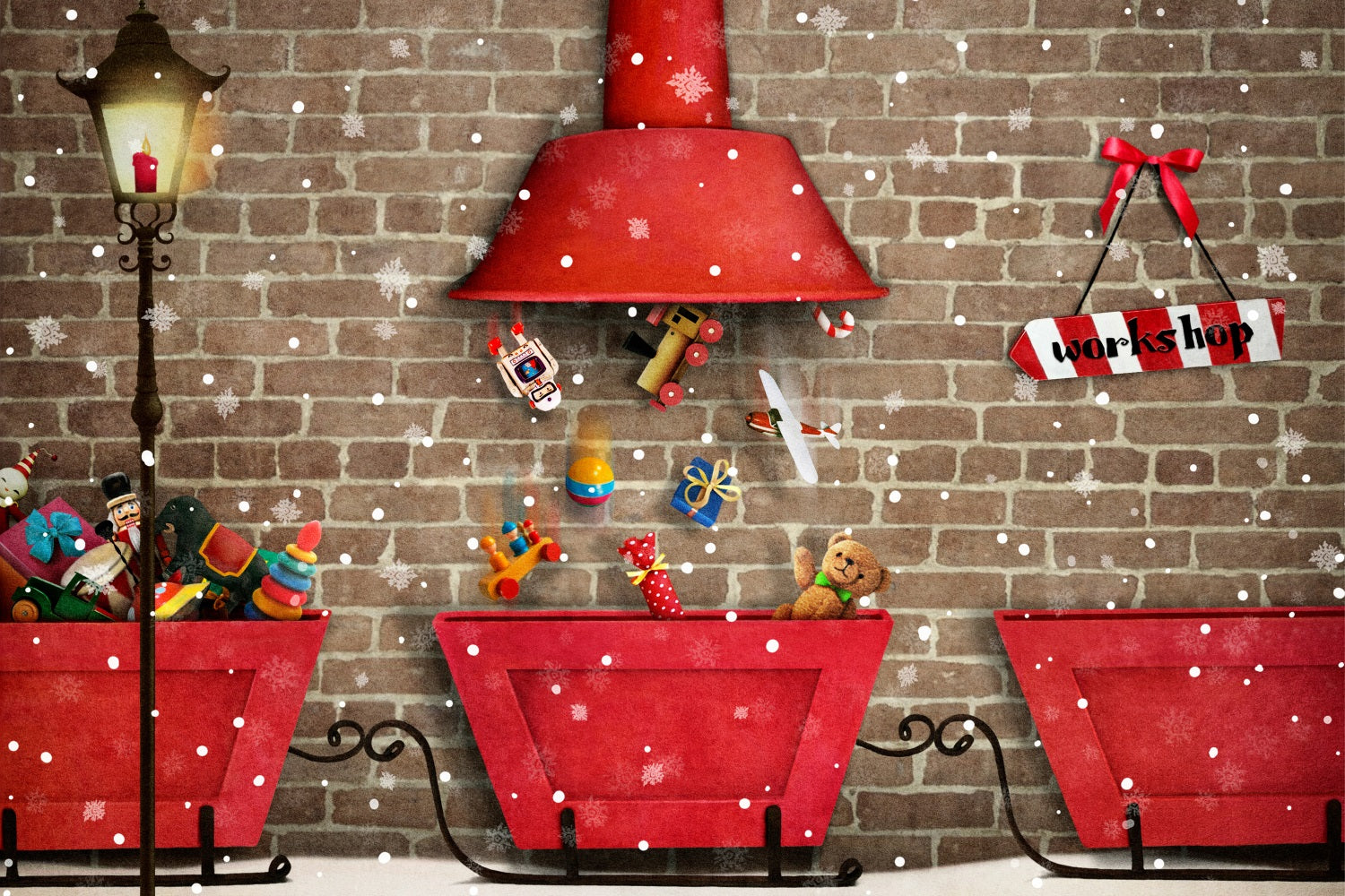 Christmas Background Backdrops Santa's Workshop Gift Distribution Backdrop BRP10-630