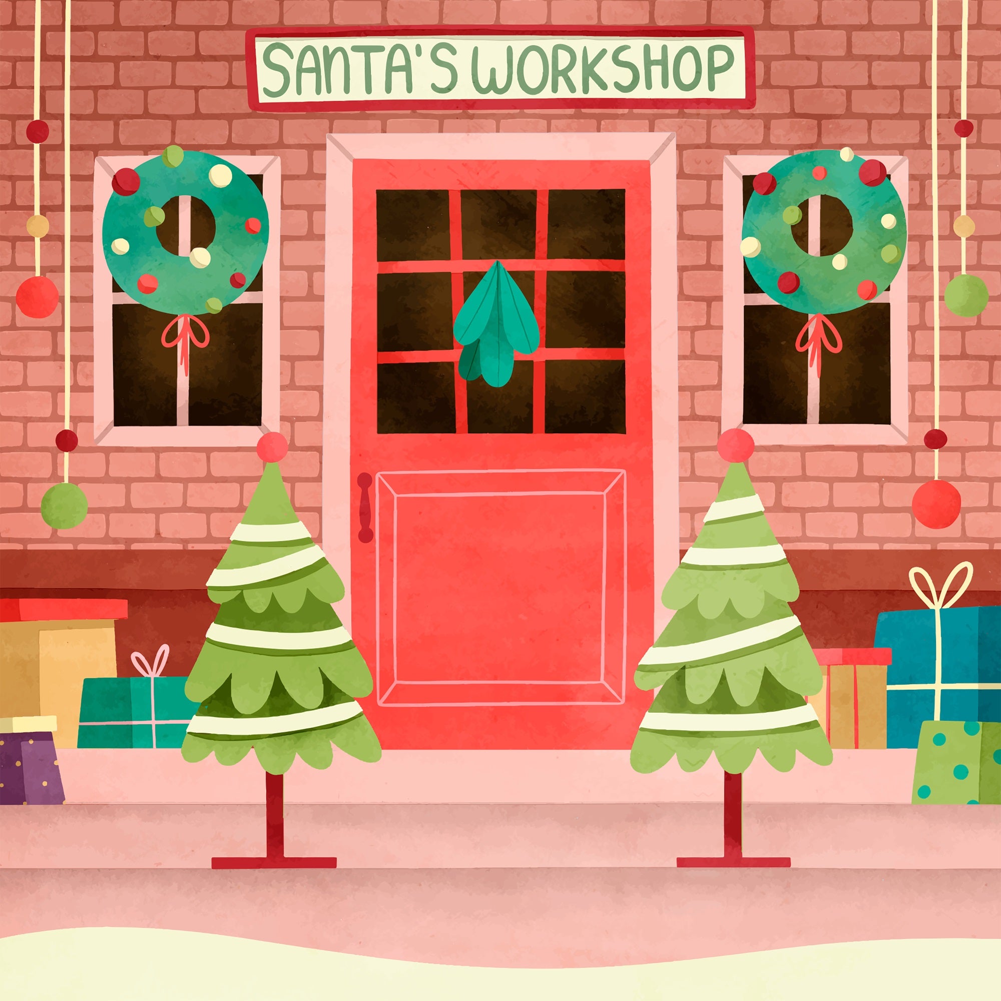 Christmas Backdrops Santa's Workshop Entrance Decor Backdrop BRP10-631