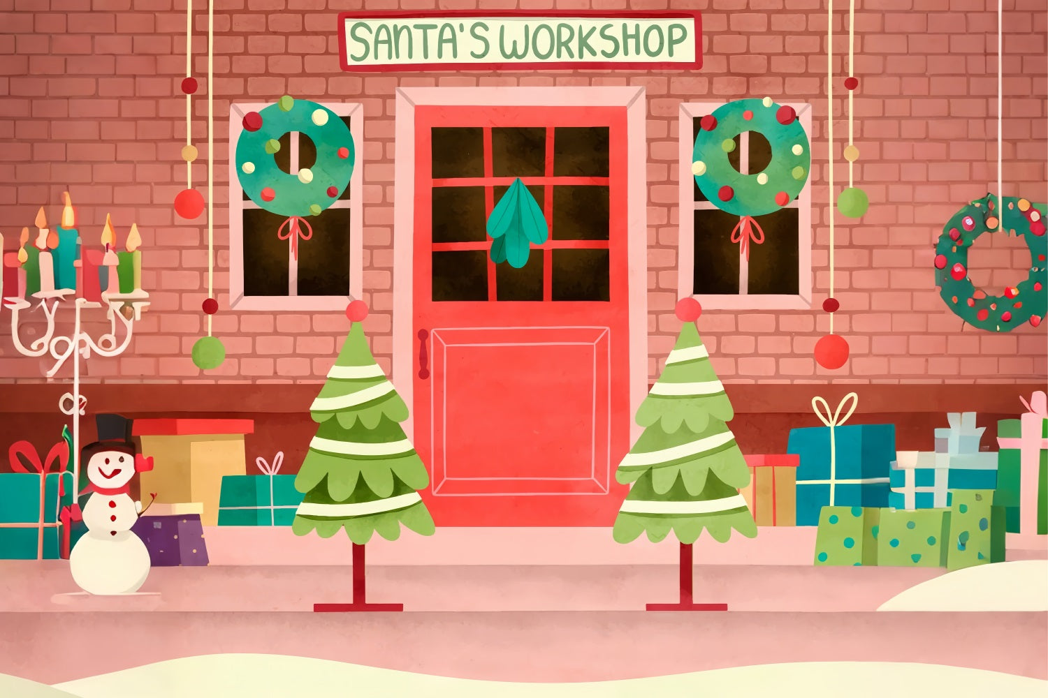 Christmas Backdrops Santa's Workshop Entrance Decor Backdrop BRP10-631