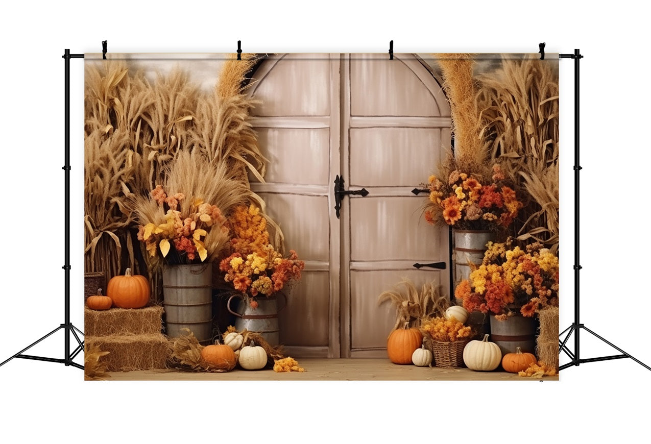 Boho Fall Harvest Scene Flowers Backdrop BRP10-67