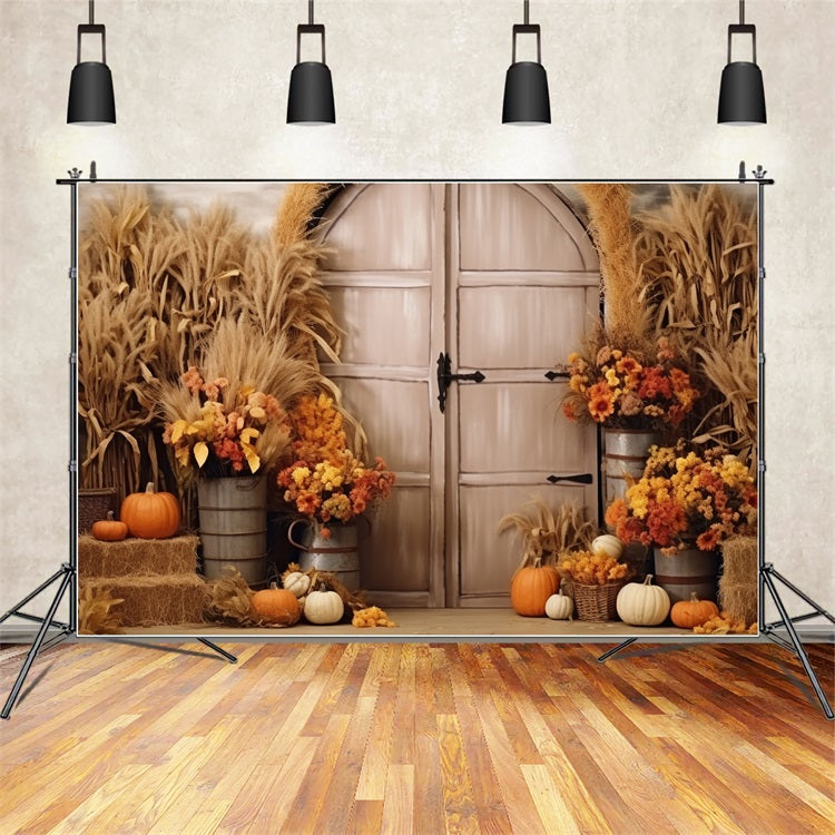 Boho Fall Harvest Scene Flowers Backdrop BRP10-67