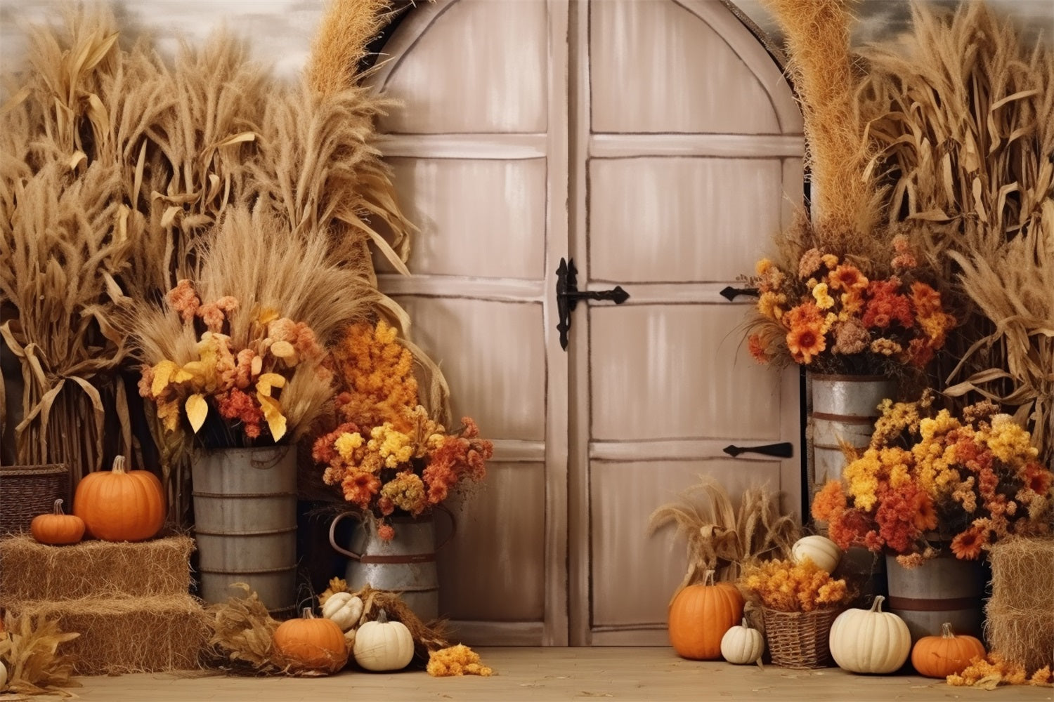 Boho Fall Harvest Scene Flowers Backdrop BRP10-67