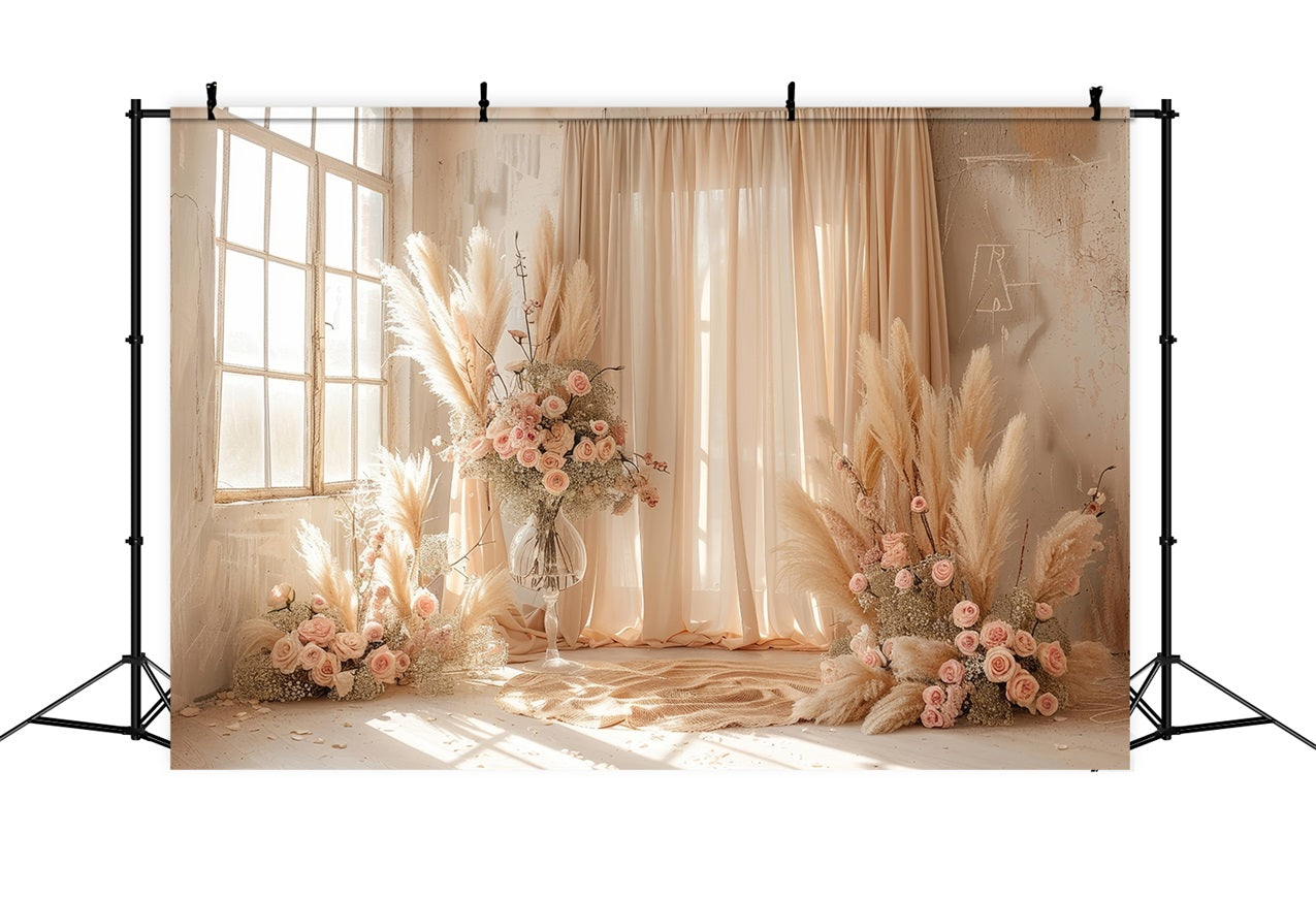 Soft Boho Floral Scene Drapes Backdrop BRP10-68