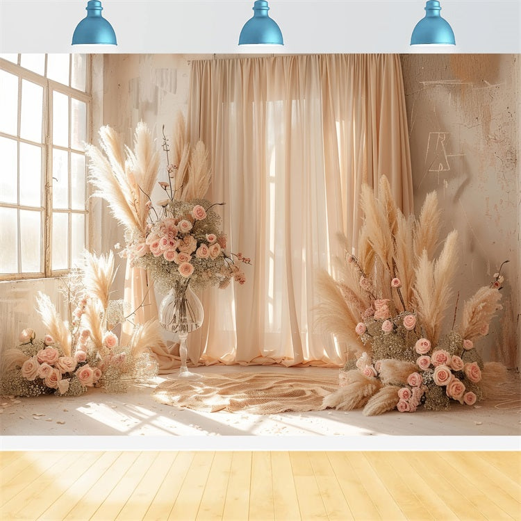 Soft Boho Floral Scene Drapes Backdrop BRP10-68