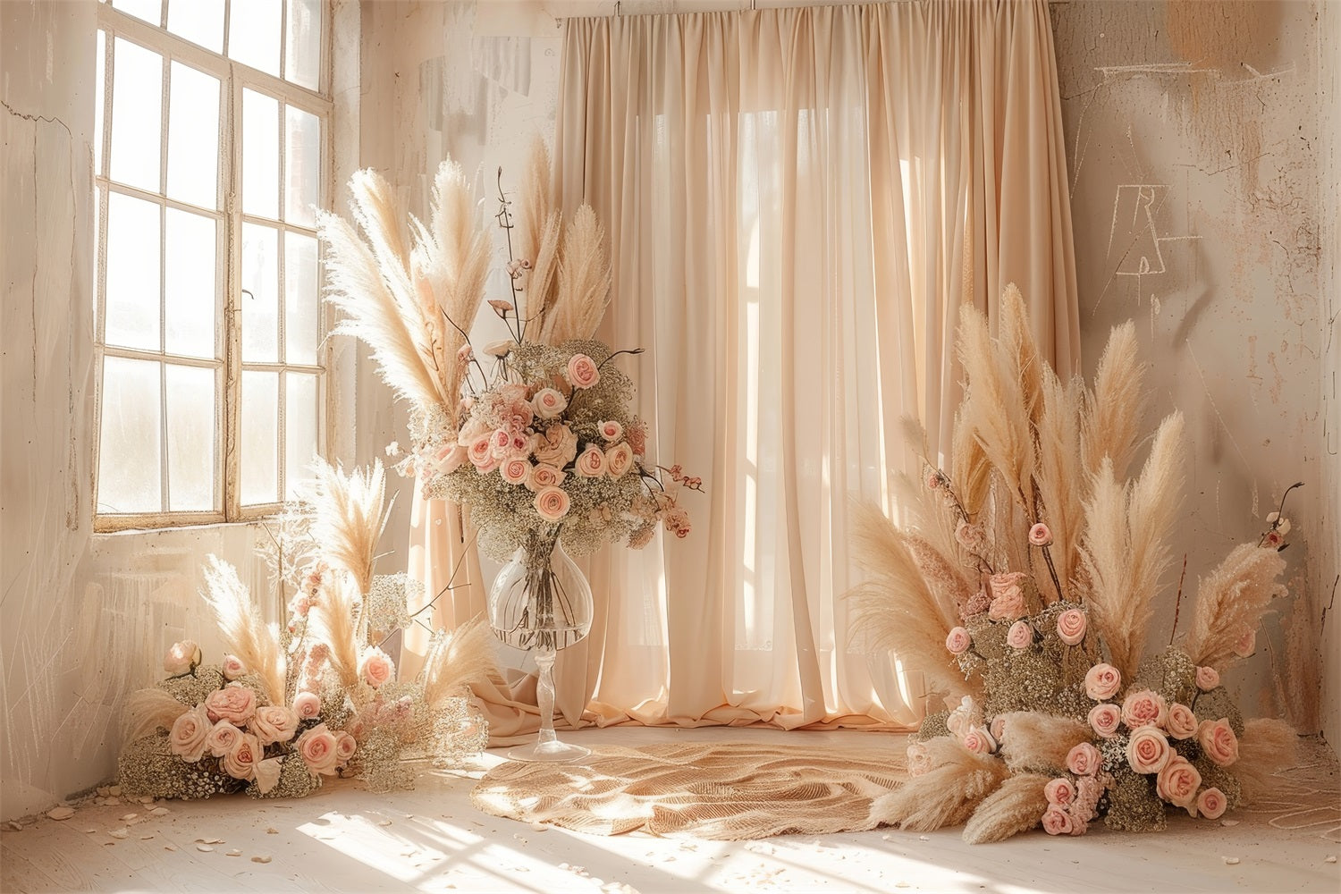 Soft Boho Floral Scene Drapes Backdrop BRP10-68