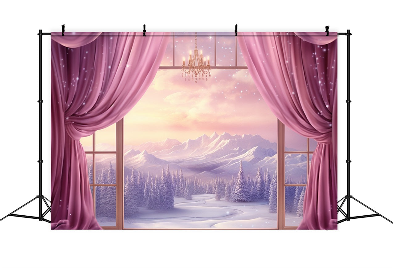 Winter Snowy Mountains Seen Through Window Backdrop BRP10-7