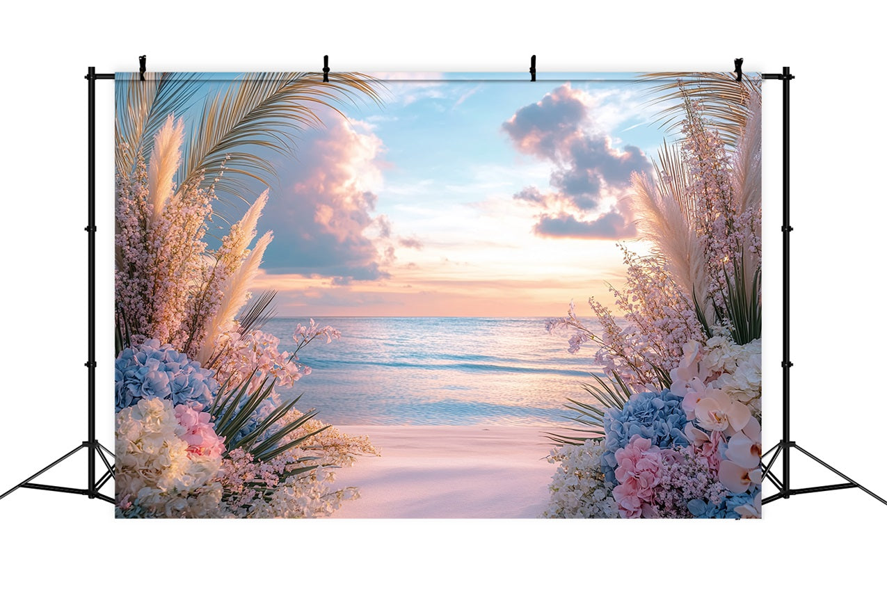 Dreamy Boho Beach Sunset Flowers Backdrop BRP10-73