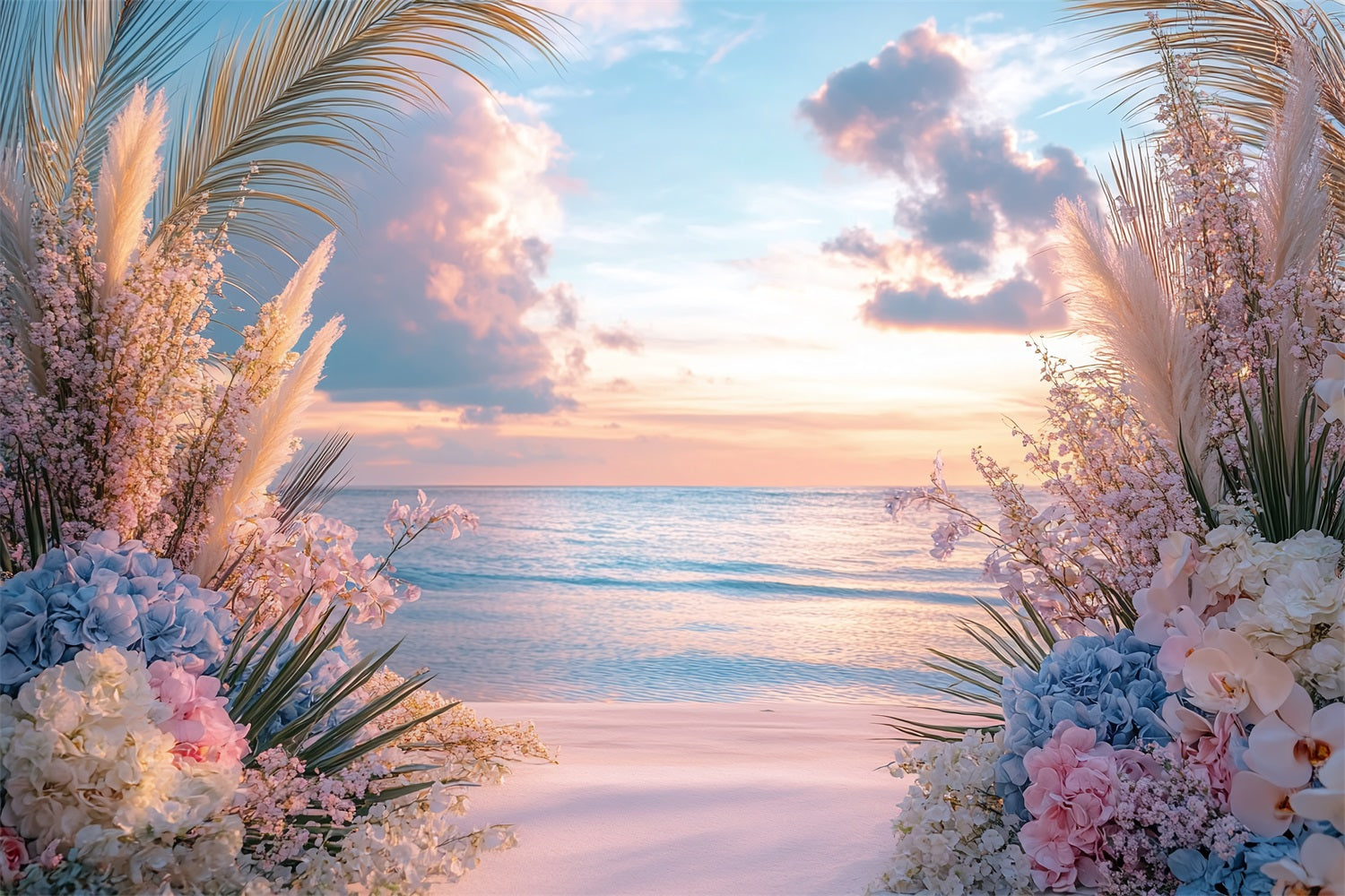 Dreamy Boho Beach Sunset Flowers Backdrop BRP10-73