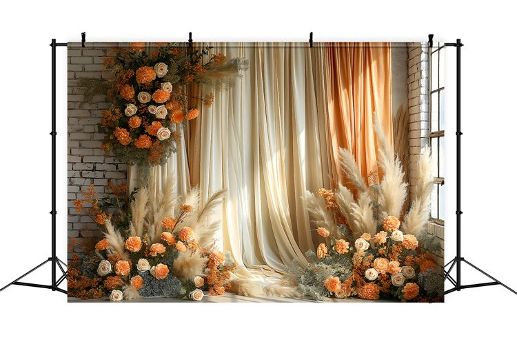 Boho Elegant Draped Curtain Floral Backdrop BRP10-75