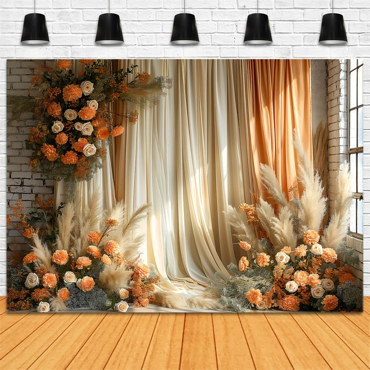 Boho Elegant Draped Curtain Floral Backdrop BRP10-75