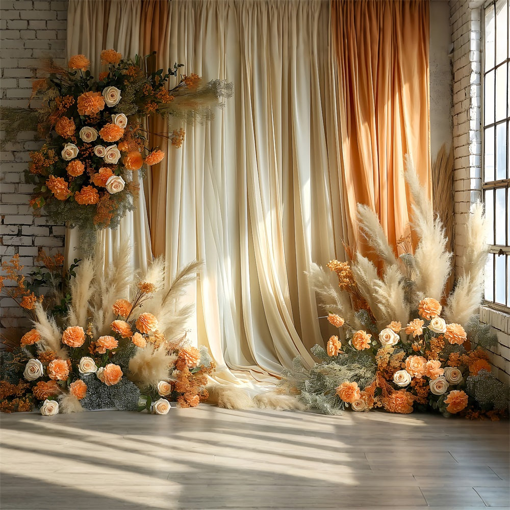 Boho Elegant Draped Curtain Floral Backdrop BRP10-75