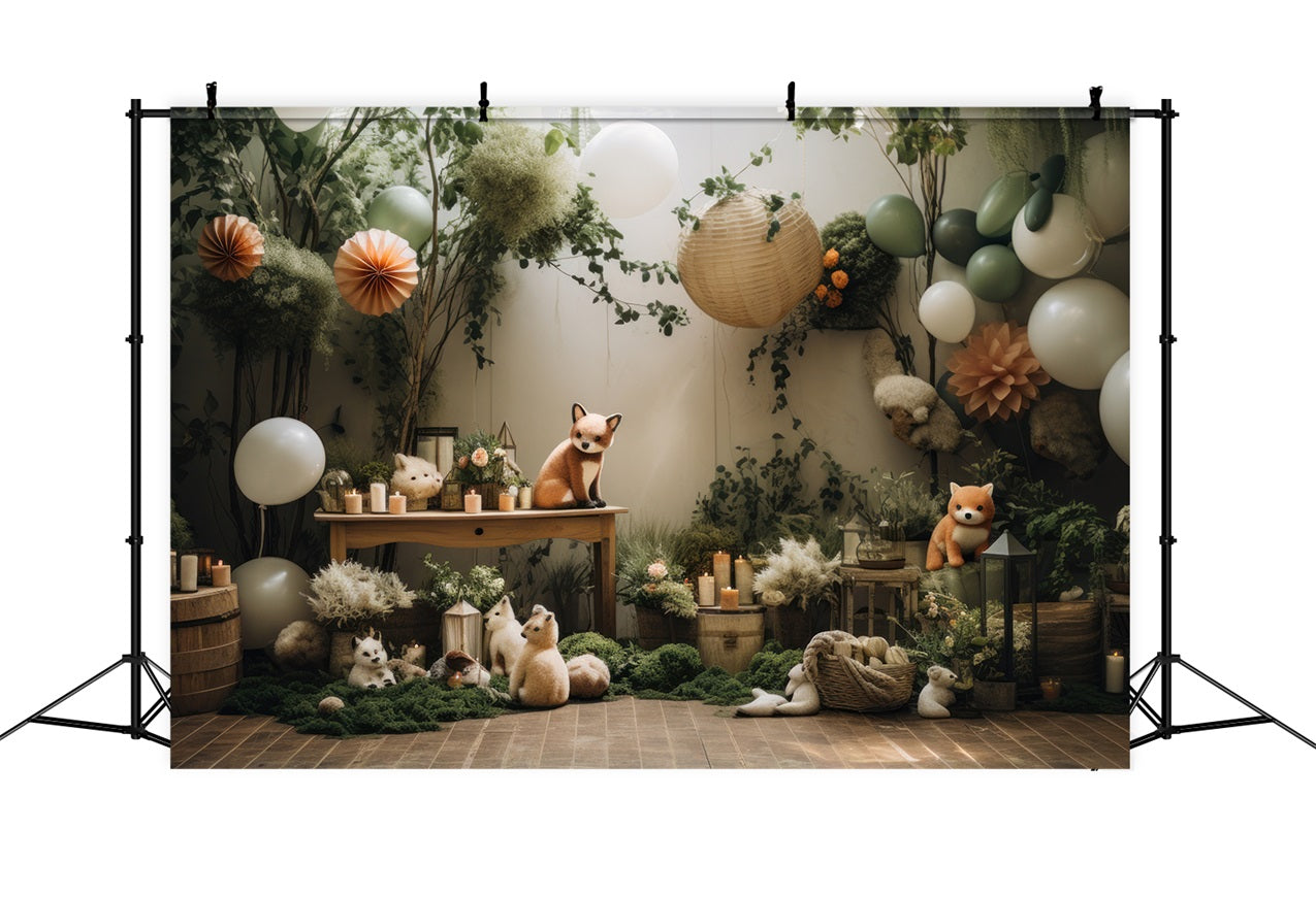 Playful Boho Forest Balloons Animals Backdrop BRP10-76