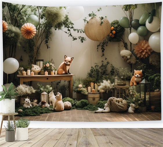 Playful Boho Forest Balloons Animals Backdrop BRP10-76