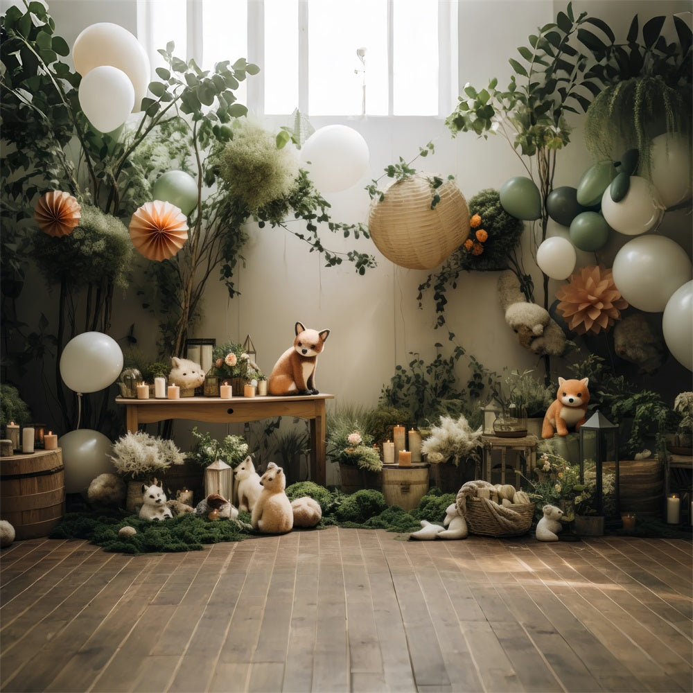 Playful Boho Forest Balloons Animals Backdrop BRP10-76