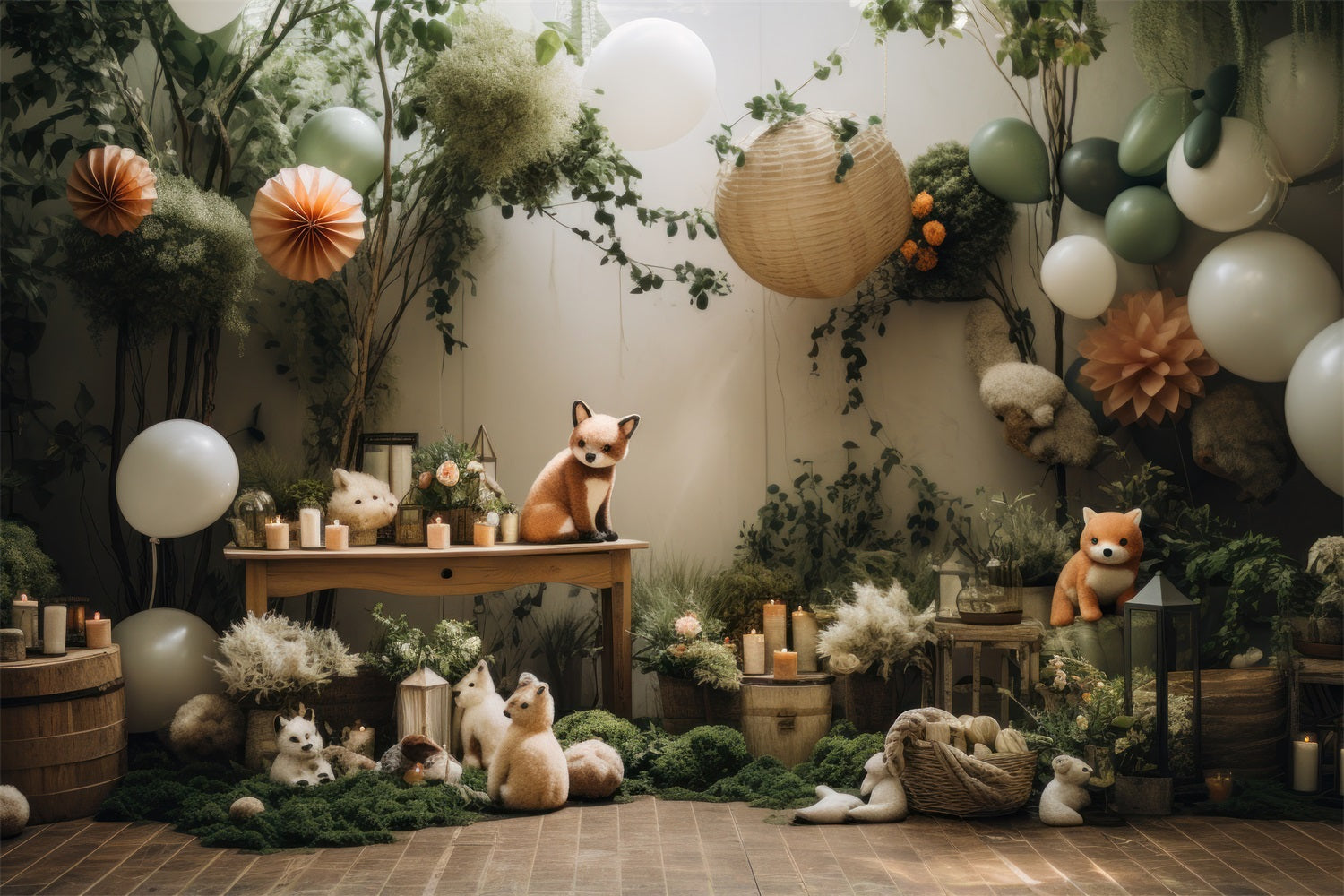 Playful Boho Forest Balloons Animals Backdrop BRP10-76