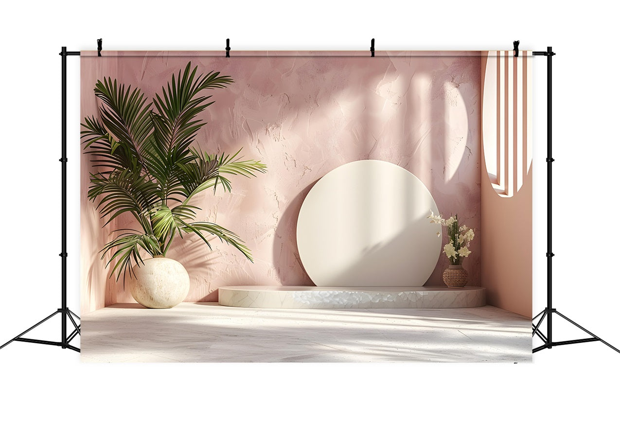 Delicate Boho Aesthetic Pink Wall Palm Backdrop BRP10-77