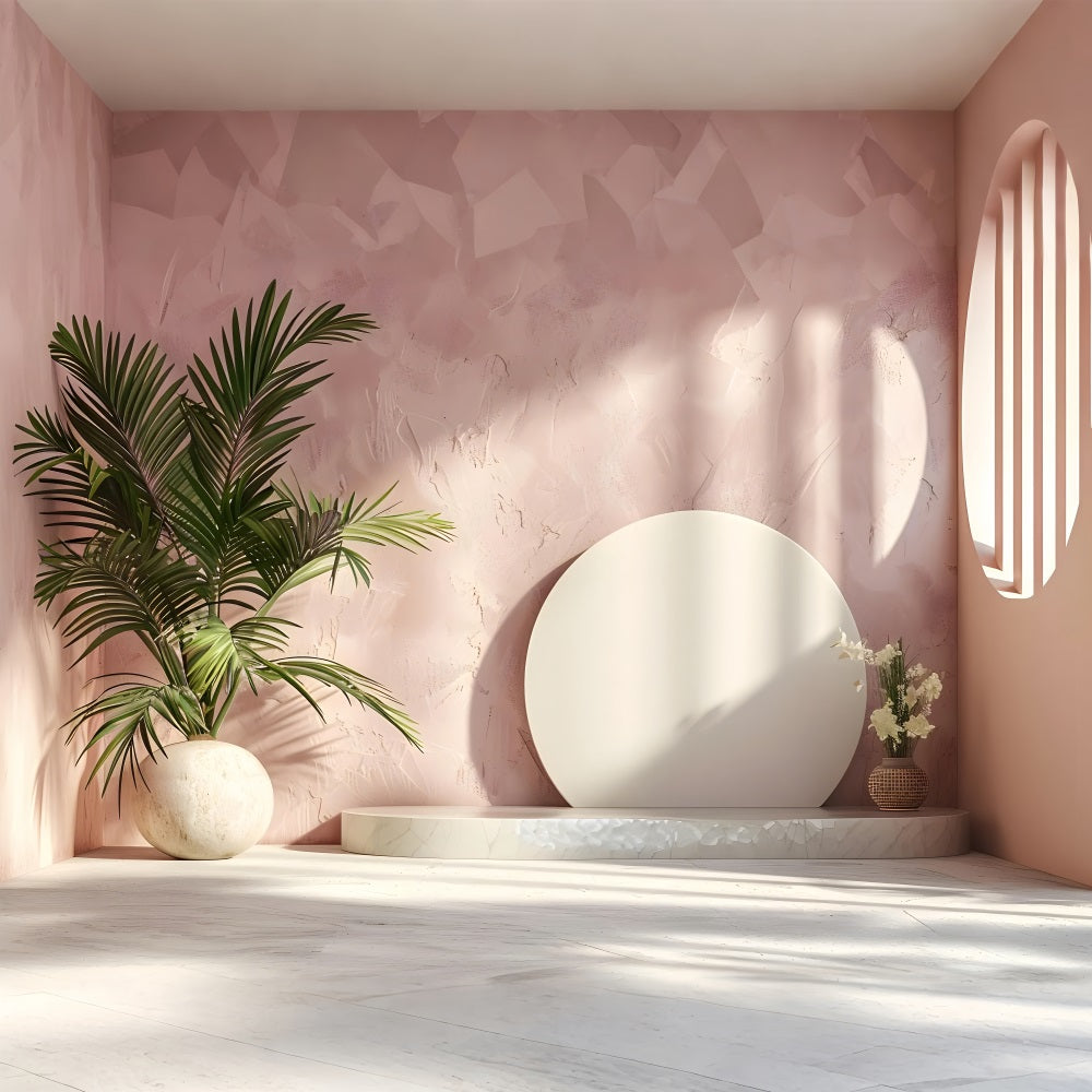 Delicate Boho Aesthetic Pink Wall Palm Backdrop BRP10-77