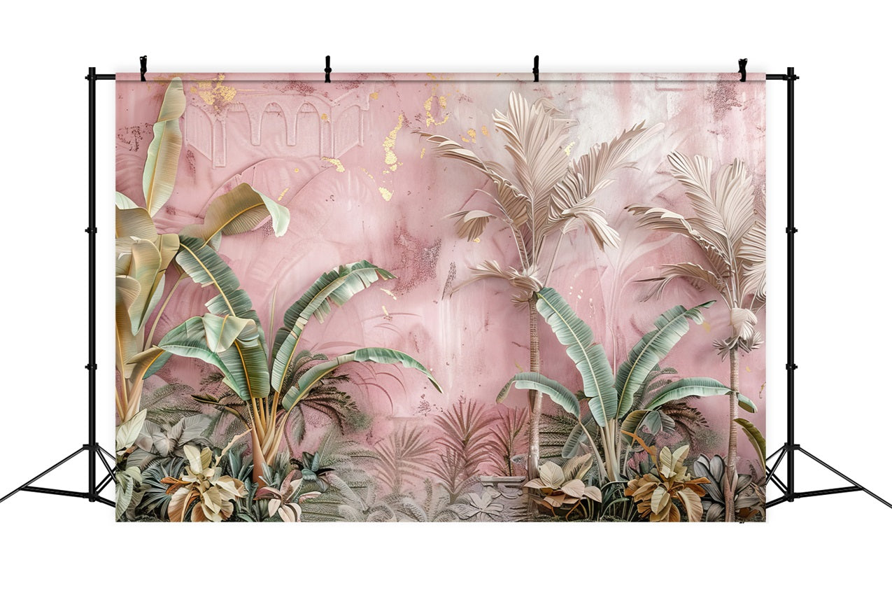 Elegant Boho Tropical Scene Soft Pink Backdrop BRP10-79