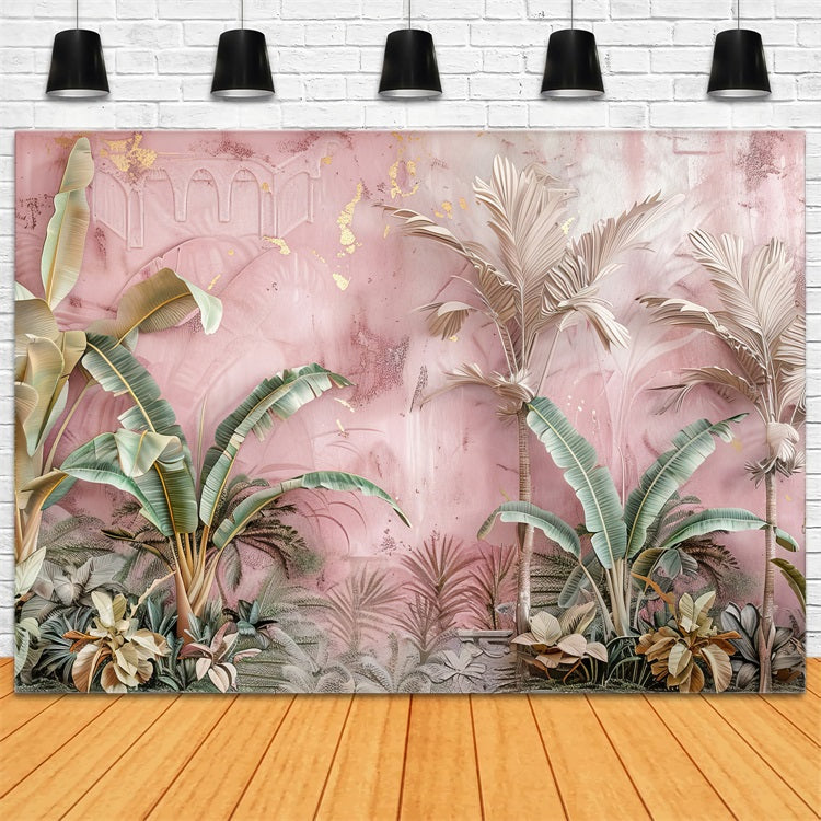 Elegant Boho Tropical Scene Soft Pink Backdrop BRP10-79