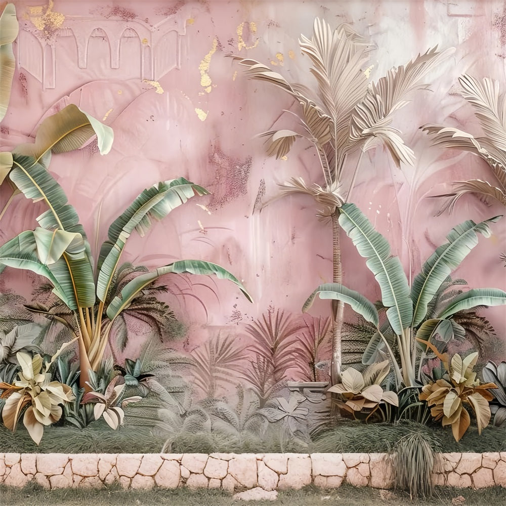 Elegant Boho Tropical Scene Soft Pink Backdrop BRP10-79