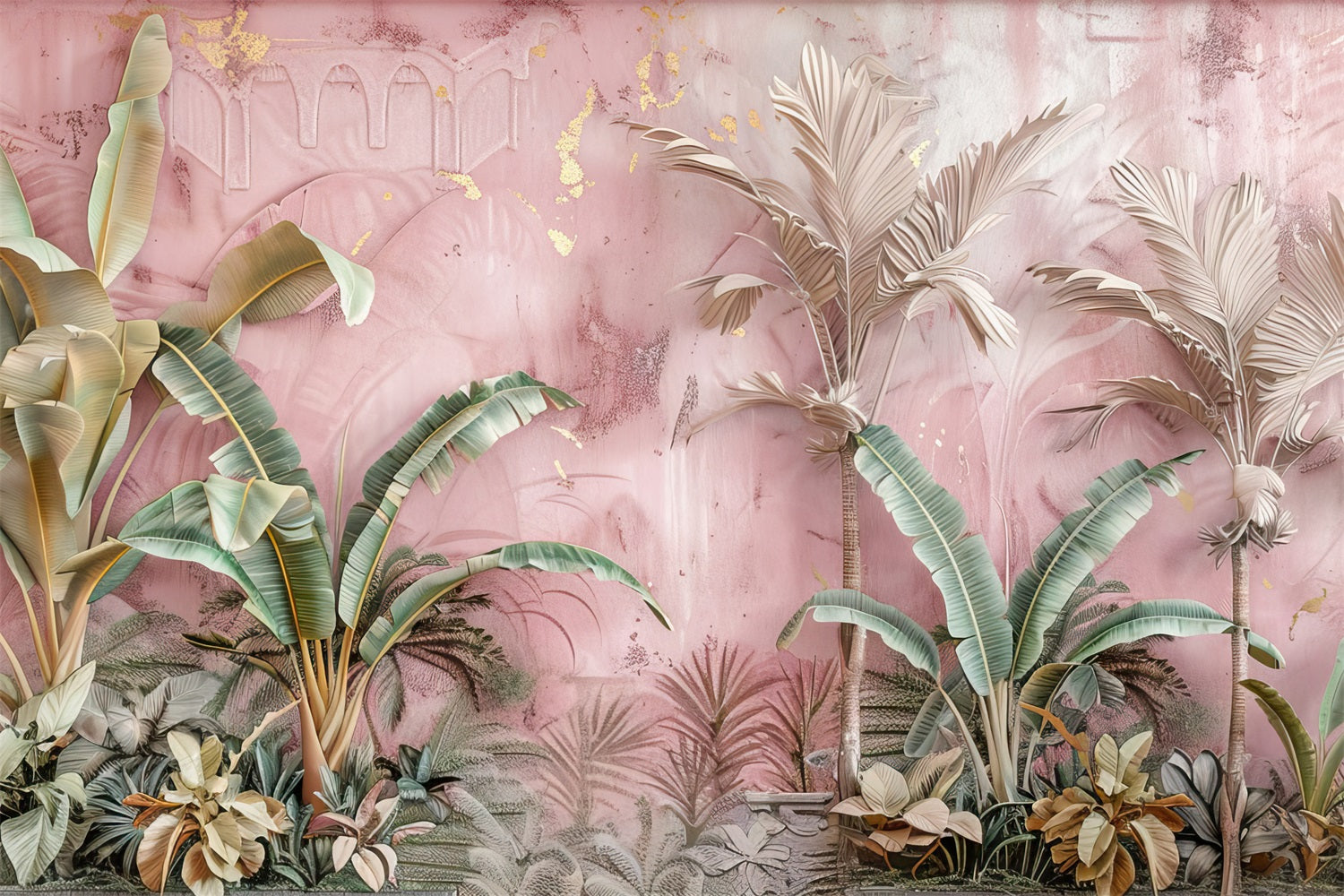 Elegant Boho Tropical Scene Soft Pink Backdrop BRP10-79