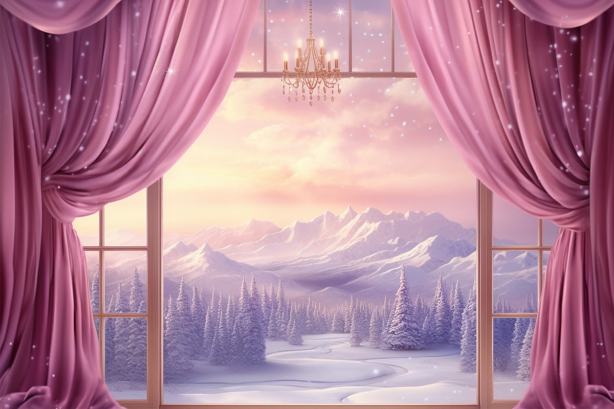 Winter Snowy Mountains Seen Through Window Backdrop BRP10-7