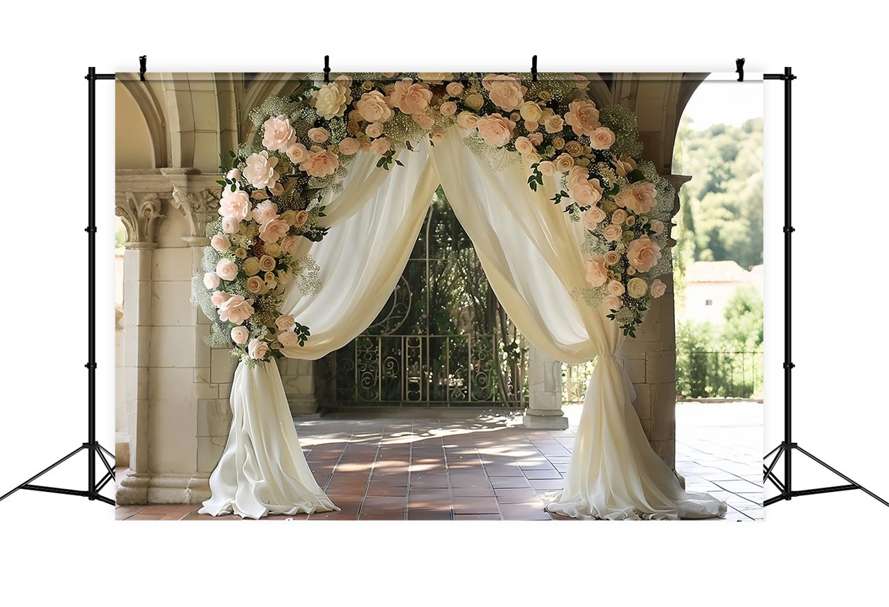 Bohemian Floral Archway White Curtains Backdrop BRP10-80