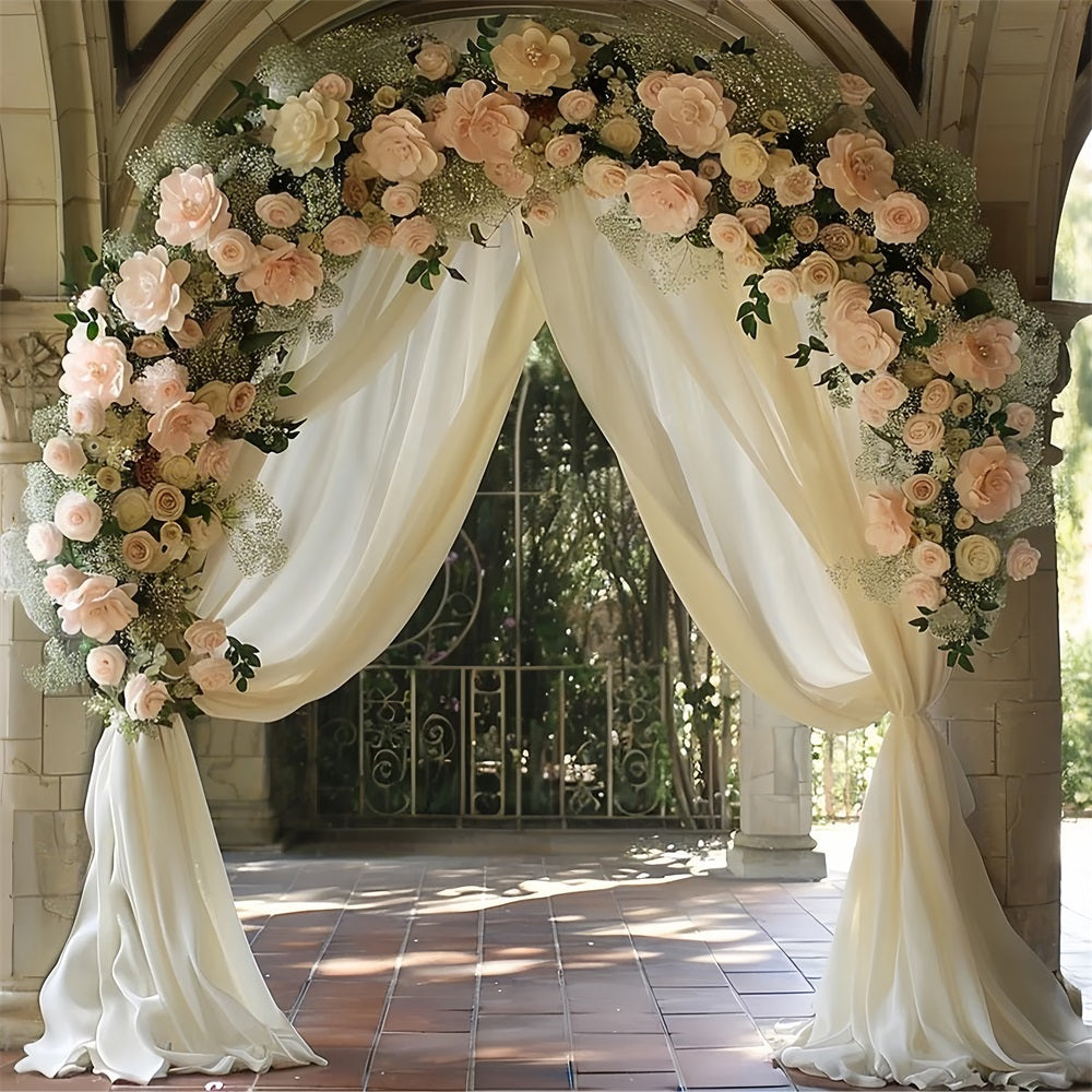 Bohemian Floral Archway White Curtains Backdrop BRP10-80