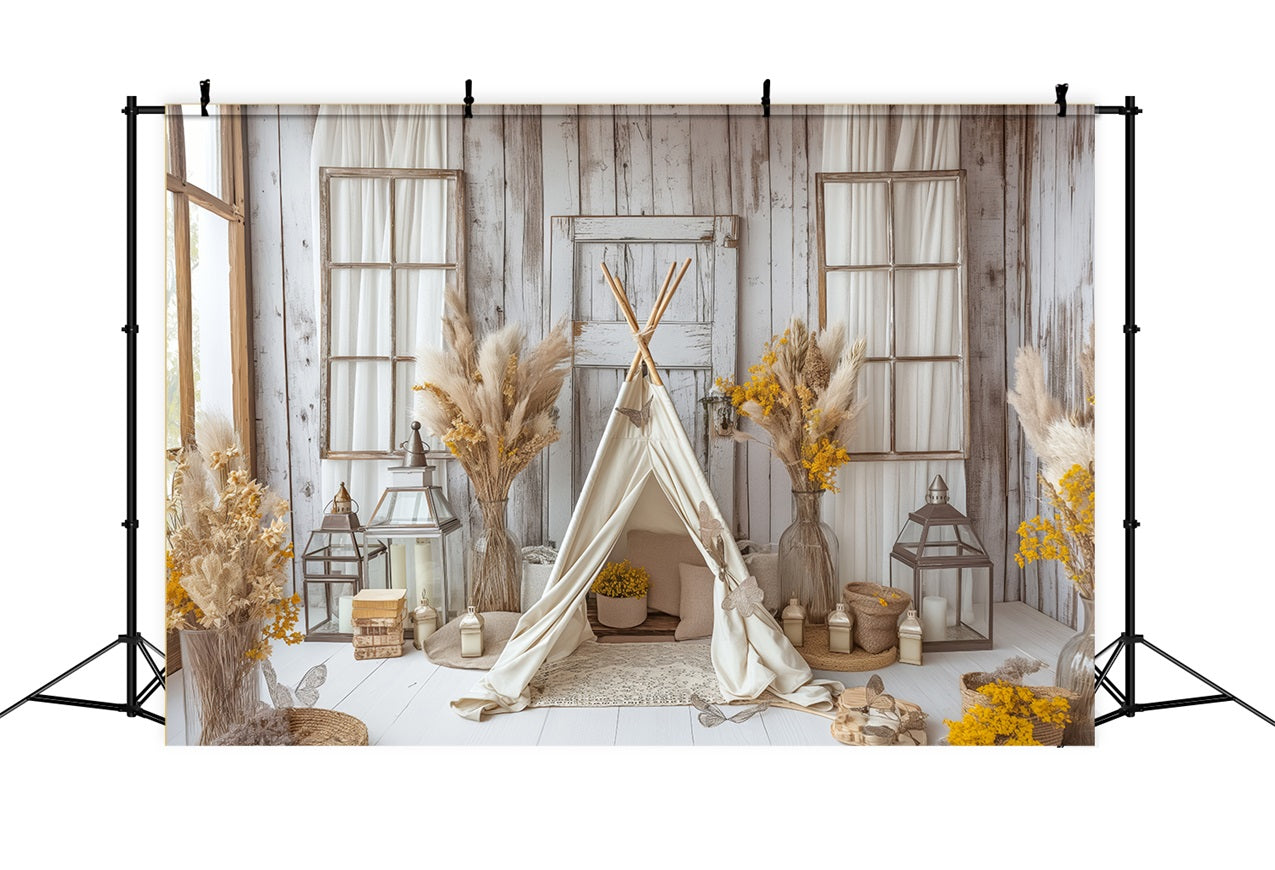 Cozy Teepee Natural Floral Boho Backdrop BRP10-86