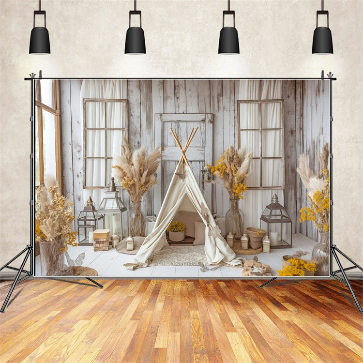 Cozy Teepee Natural Floral Boho Backdrop BRP10-86