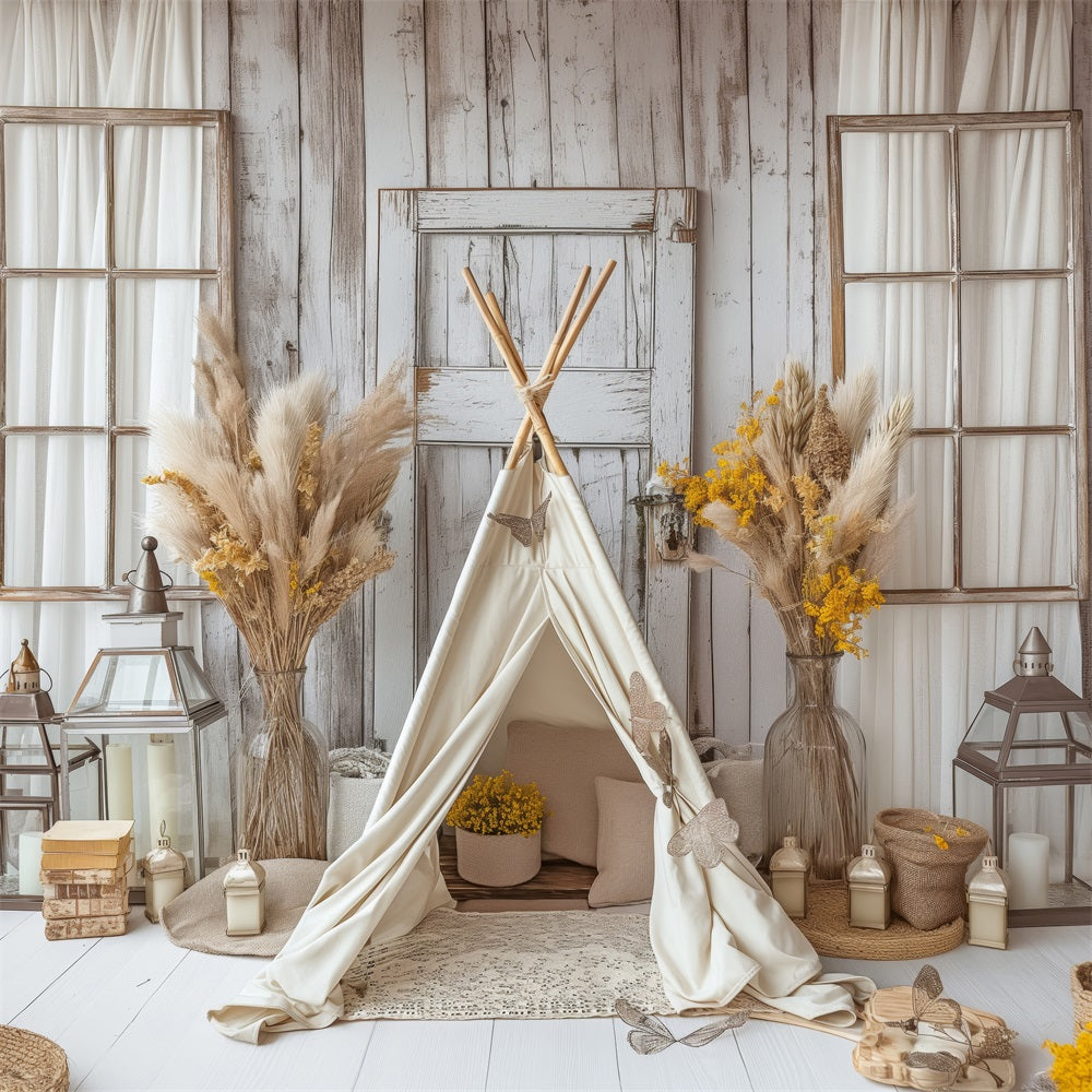 Cozy Teepee Natural Floral Boho Backdrop BRP10-86