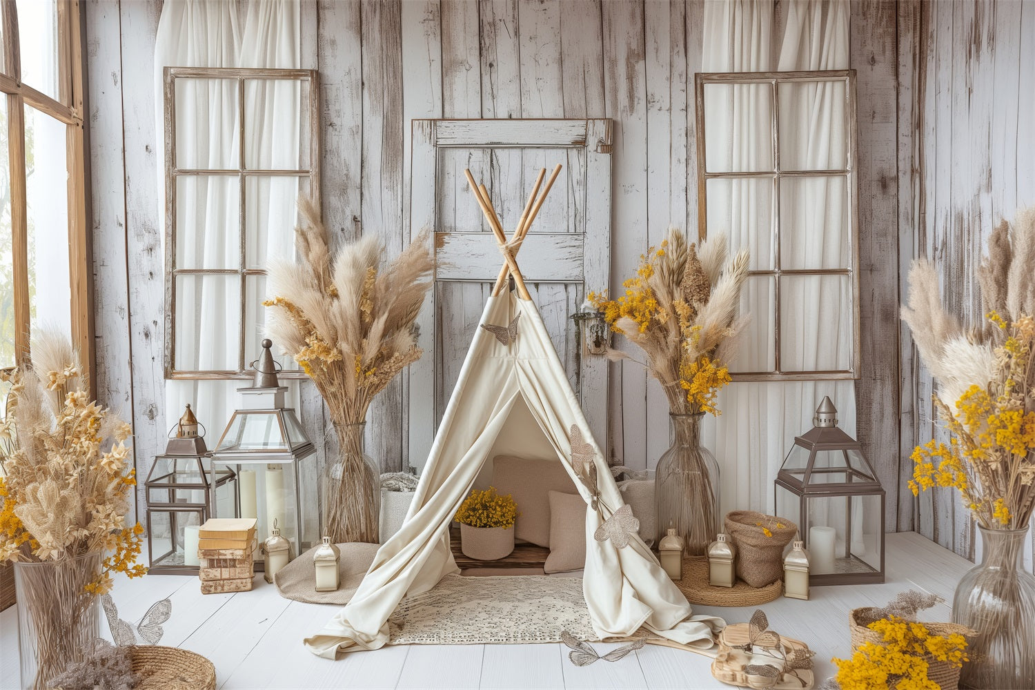 Cozy Teepee Natural Floral Boho Backdrop BRP10-86