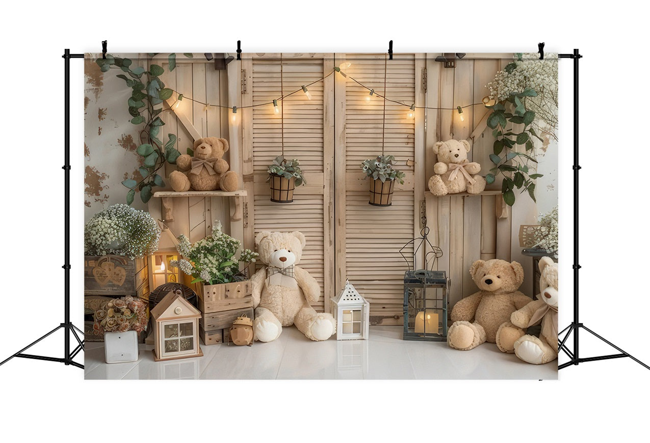 Cozy Boho Teddy Bears Rustic Room Backdrop BRP10-89