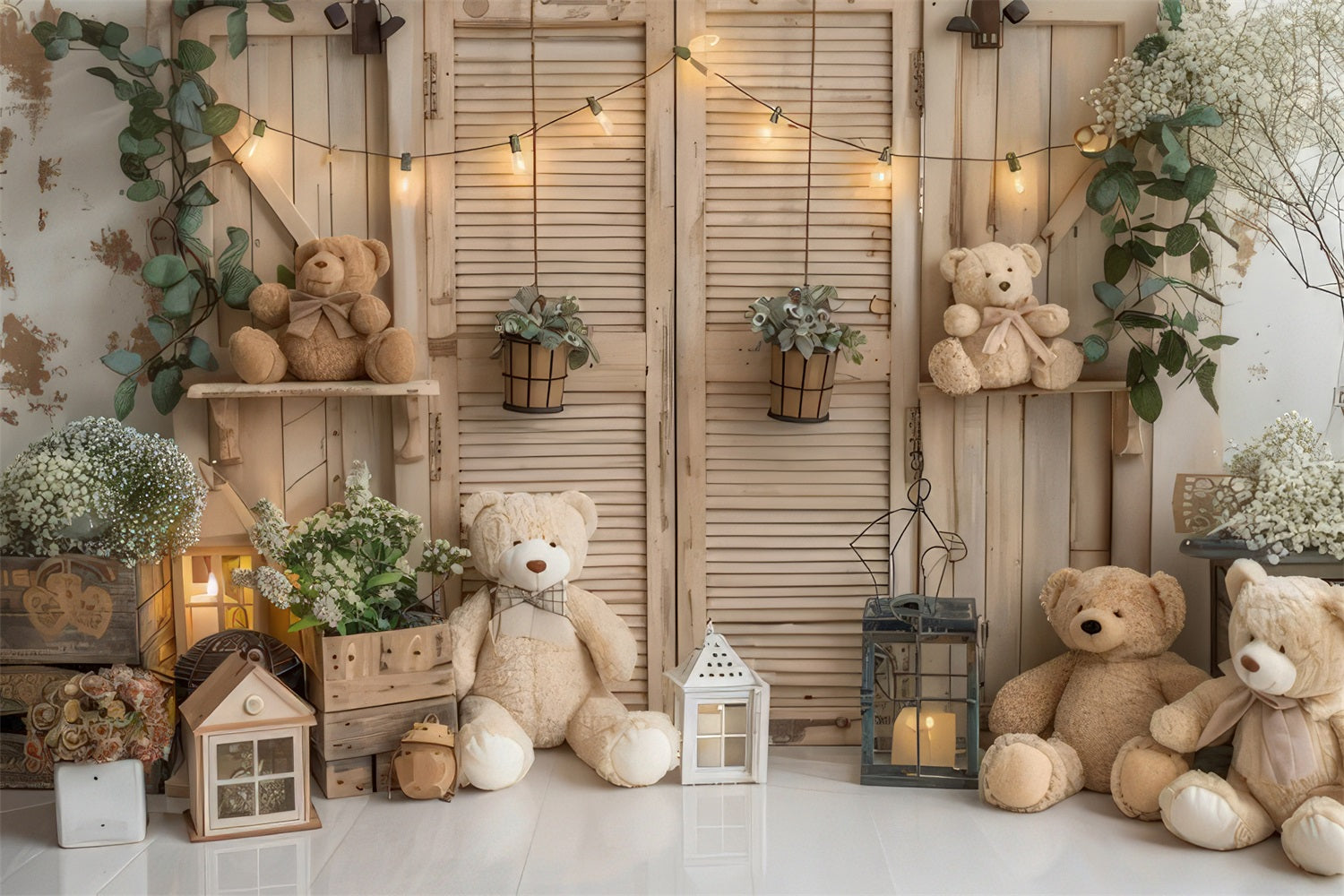 Cozy Boho Teddy Bears Rustic Room Backdrop BRP10-89