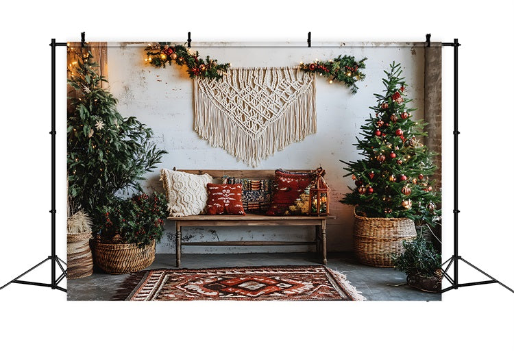 Bohemian Cozy Christmas Living Room Backdrop BRP10-93