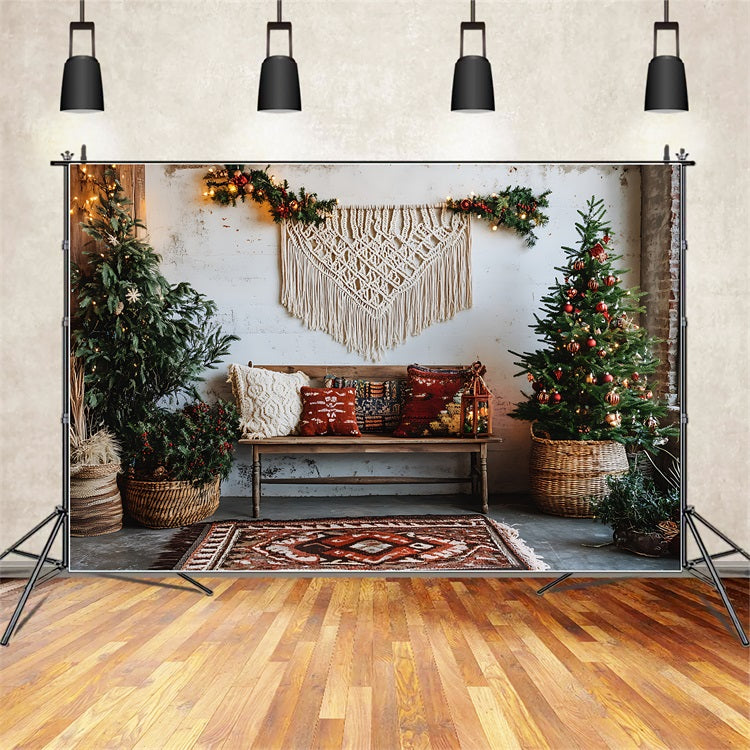 Bohemian Cozy Christmas Living Room Backdrop BRP10-93