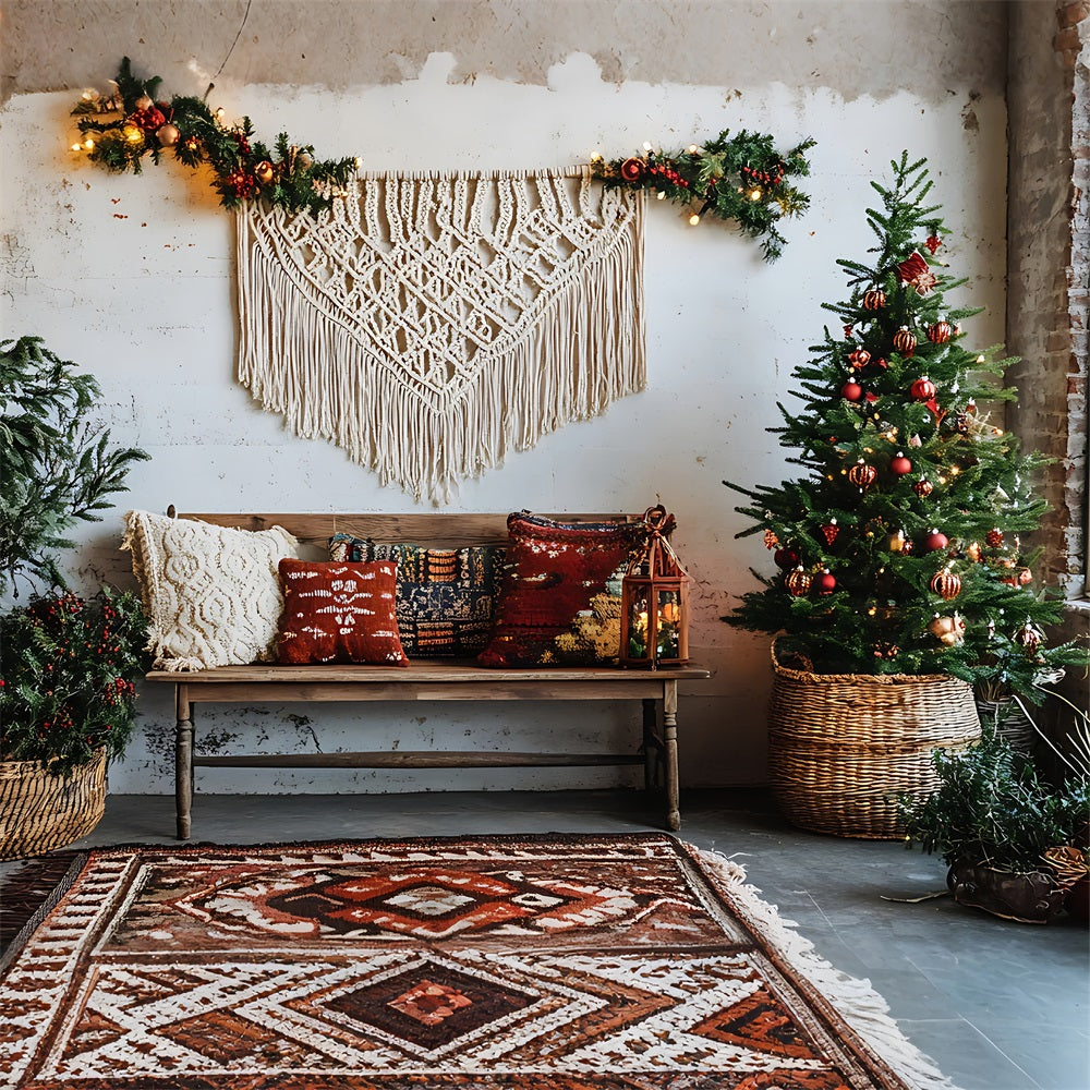 Bohemian Cozy Christmas Living Room Backdrop BRP10-93