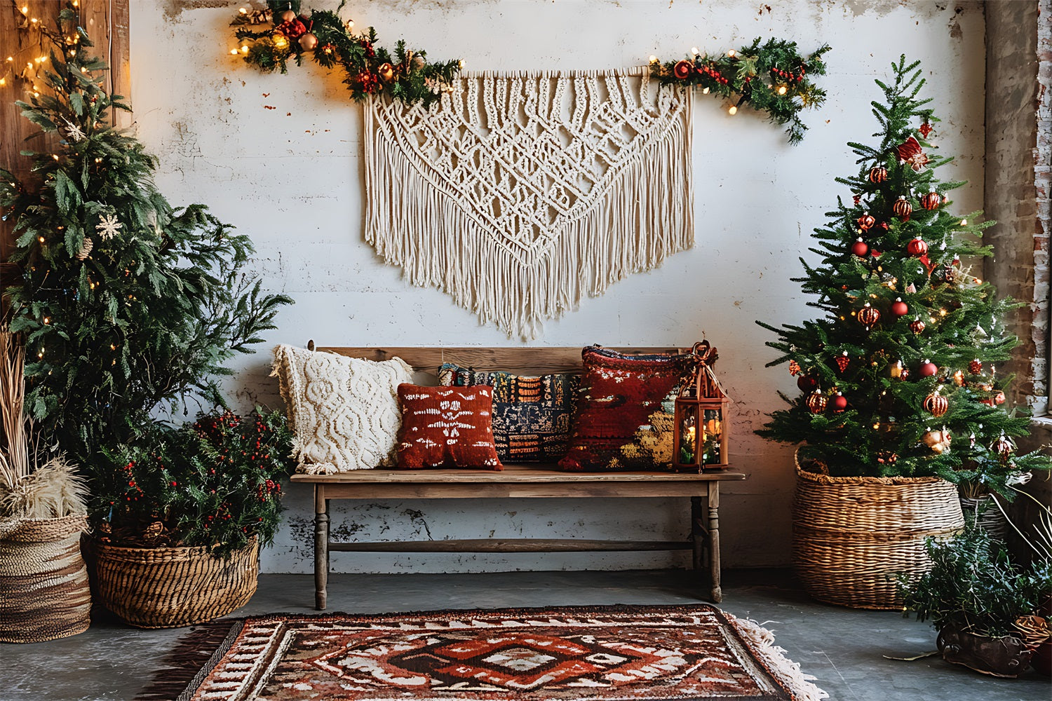 Bohemian Cozy Christmas Living Room Backdrop BRP10-93