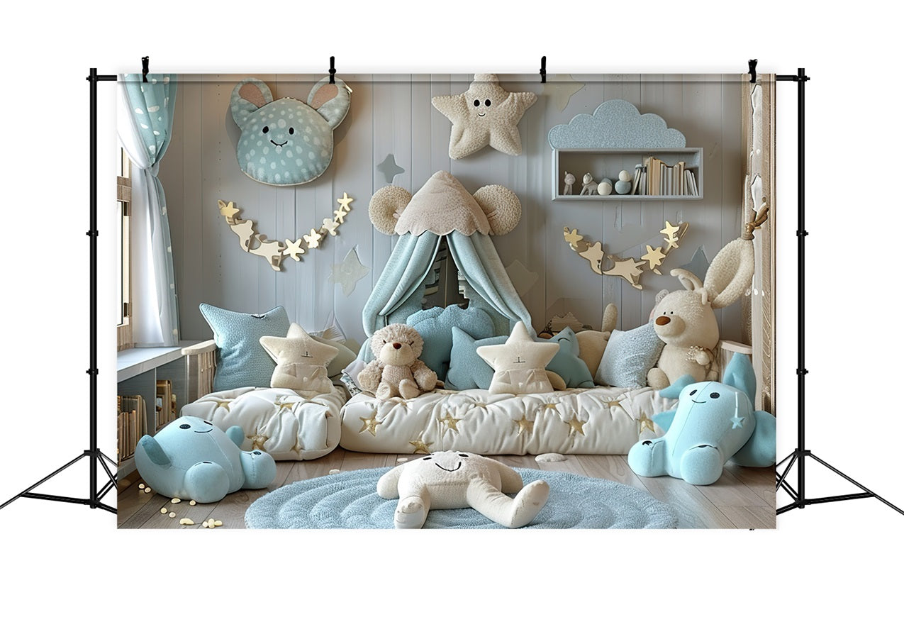 Cozy Starry Blue Teddy Bear Boho Backdrop BRP10-97