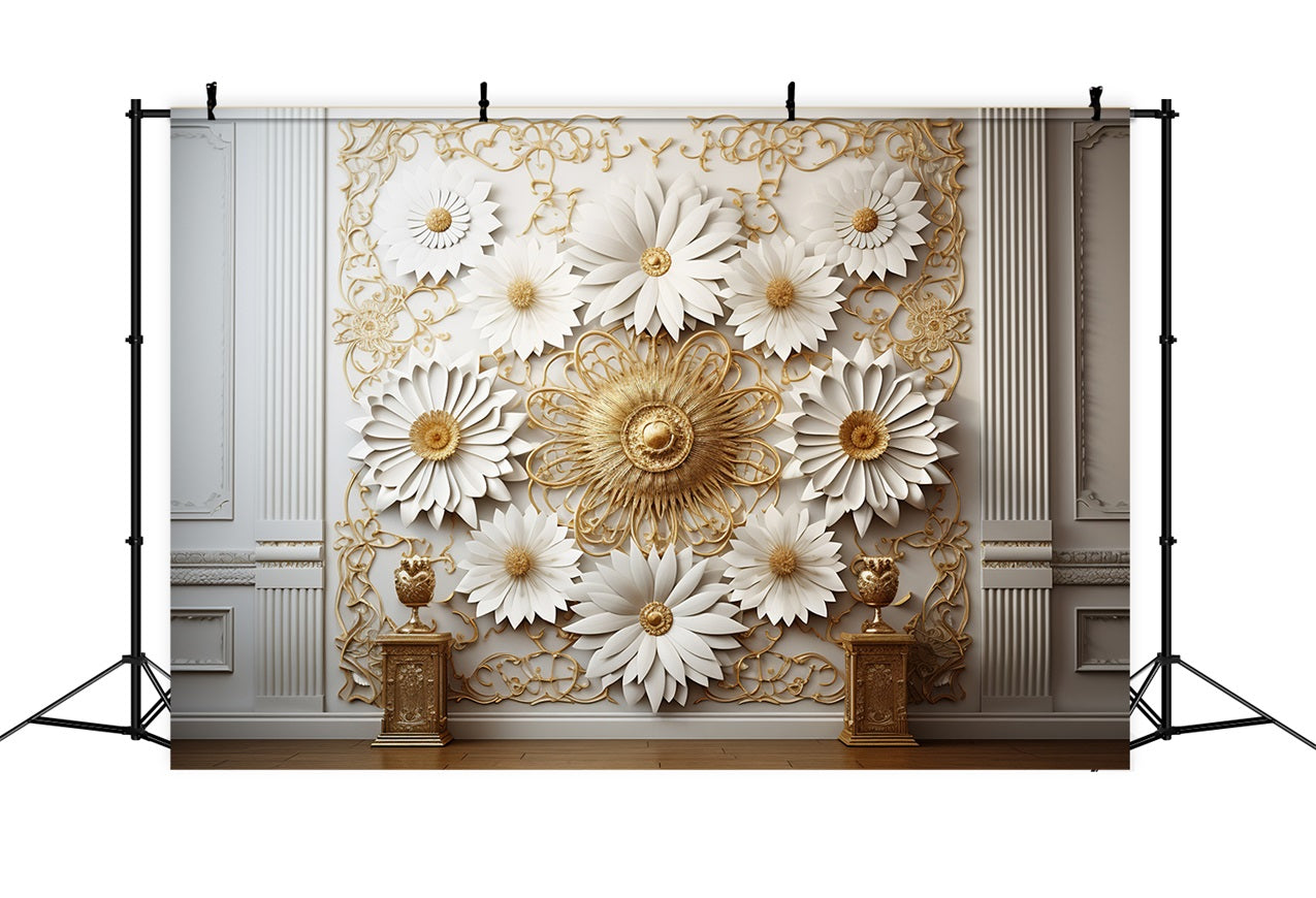 Boho Luxury White Gold Flower Wall Backdrop BRP10-98