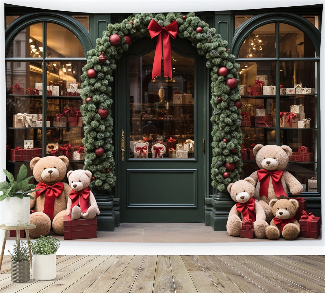 Christmas Photoshoot Backdrop Santa's Workshop Entrance Gifts Teddy Backdrop BRP11-104